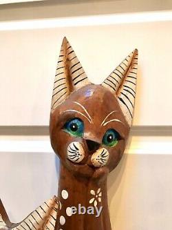 Cats Wood Statue Set 3 Hand Carved Painted Decor Art 40 34 24 ZENDA IMPORTS