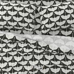 Charcoal Grey Flying Swans Art Deco 100% Cotton Sateen Sheet Set by Spoonflower