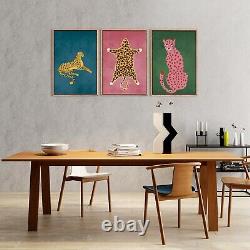 Cheetah Animals Framed Canvas Wall Art Set, Leopard Preppy Room Wall Decor, M