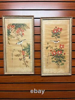 Chinese Silk Art of Two Different Birds on Flowered Branches-Two Piece Deal