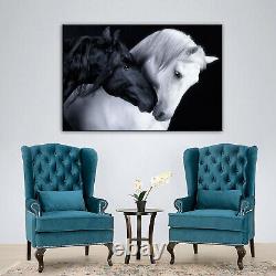 Couple of Horses Print Canvas Love Wall Art Animals Black White Modern Framed