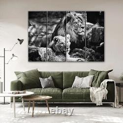 Couple of lions Print Canvas Love Wild Nature Wall Decor Animals Art Black White