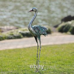 Crane Garden Statue Outdoor Blue Heron Decoy Sculpture Metal Bird Yard Art 2 Set