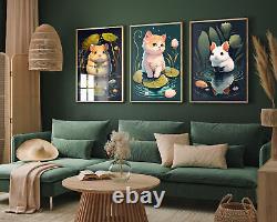 Cute Kids Nursery Animals Set of Three Art Prints Cat Hamster Poster Gift