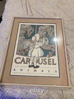 David Lance Goines Carousel Animals Poster Framed VG Condition
