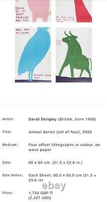 David Shrigley Animal Series Set Of Four Offical Exhibition Posters RARE