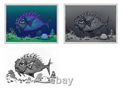 David Welker Lonious Fish Poster (3) Art Print Set Regular, Silver & Letterpress
