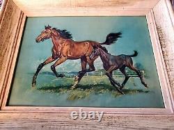EQUESTIAN Galloping Horse Foal Framed Prints 21 x 19 Vintage 60s WOOD FRAMES