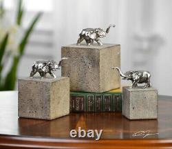 Elephant Figurine Trio Tiberia Set 3 Sculpture Bookend Paperweight Frisch Cubes