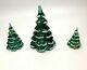 Fenton Art Glass Green Flocked Christmas Trees Set Of Three L M S