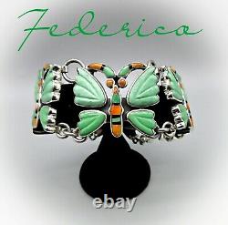 Federico Jimenez-Hand Carved 6 Panel CARICO LAKE-Mosaic Inlaid Butterfly BRCLT