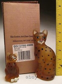 Fenton QVC 2006 Mother Leopard and Cub Set #C27053 Hand Painted on Autumn Gold