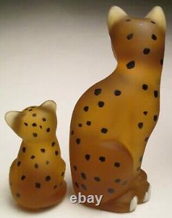 Fenton QVC 2006 Mother Leopard and Cub Set #C27053 Hand Painted on Autumn Gold