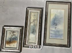 Fine Set Of 3 Modern? PAINTINGS Landscape? SILVER frame? Vintage Signed? RARE