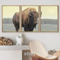 Framed Canvas Print Wall Art Set Yellowstone National Park Grasslands Bison Anim
