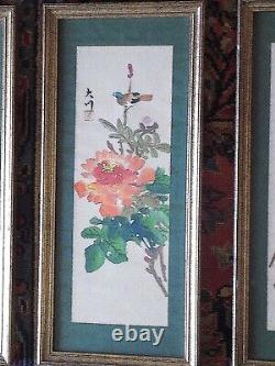 Framed Vintage Signed Chinese Natural History Lithographs Set of 4
