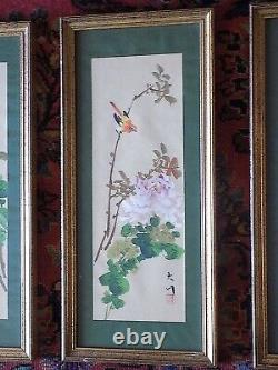 Framed Vintage Signed Chinese Natural History Lithographs Set of 4