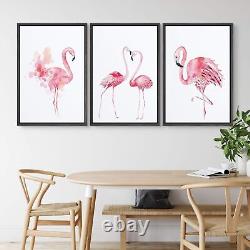 Framed Wall Art Print Set Pink Watercolor Style Flamingo Set Animals Wildlife