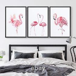 Framed Wall Art Print Set Pink Watercolor Style Flamingo Set Animals Wildlife