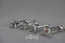 French Art Deco Set of 12 Animal Figure Knife Rests Holders in Original Box