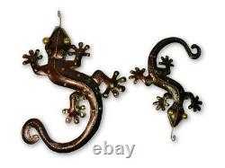 Gecko Wall Art Ornament Metal Geckos Lizard Wall Hanging Bronze Set of 2