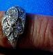 Genuine Diamond Deco Engagement Ring Unique Antique Platinum Filigree Setting