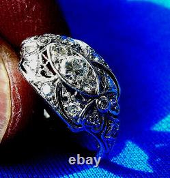 Genuine Diamond Deco Engagement Ring Unique Antique Platinum Filigree Setting