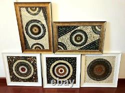 Genuine vintage butterfly wing art set of 5 FRAMED mosaics RARE and spectacular