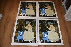 George Rodrigue Blue Dog Morning Glories Blonde With Tiffany Set of 4 Print