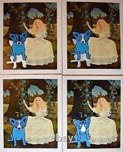 George Rodrigue Blue Dog Morning Glories Blonde With Tiffany Set of 4 Print