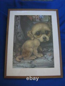 Gig Litho Prints Pity Puppy Sad Big Eyes 1960's set of 4 VG+ Cond. Vintage L@@K