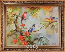 Gold Framed Oil Painting, Wall Art, Signed by L Richard, Wild Birds Portrait