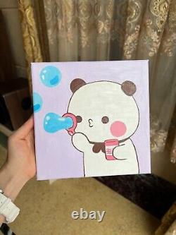 Handmade Cute Couple Bear Canvas Acrylic Painting, Wall Decor, Girlfriend Gift