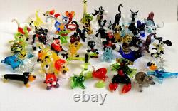 Handmade Miniature Art Glass Lampwork Animal Figurines Set (50 pcs)