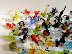 Handmade Miniature Art Glass Lampwork Animal Figurines Set (50 pcs)