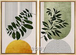 IDEA4WALL Framed Canvas Print Wall Art Set Mid-Century Geometric Forest Plant Le