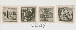 LOVE Italian Antique Engravings, Letters & Animals Set of Four Prints