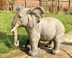 Large Resin Grey Silver Elephant Wild Safari Animal Vivid Arts Garden Ornament