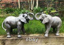 Large Resin Grey Silver Elephant Wild Safari Animal Vivid Arts Garden Ornament