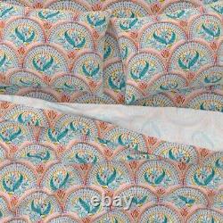 Leaves Teal Art Deco Scales Fish 100% Cotton Sateen Sheet Set by Spoonflower