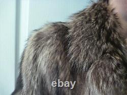 Long Racoon Real Fur Sweeping Coat L Women Brown Gray USA Ear Muffs Set Limited