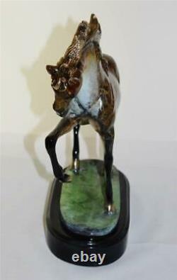 Marius Bronze Horse Front Leg Lifted Statue Marble Base Set of Bookends, 14 5/8