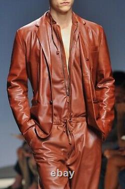 Men's Tan Leather Jumpsuit Set Catsuit Made In Soft Sheepskin Pure Leather