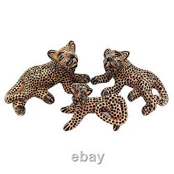 Mexican Clay Pottery Jaguar Cat Animal Figure Set Chiapas Folk Art Sculpture