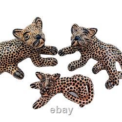 Mexican Clay Pottery Jaguar Cat Animal Figure Set Chiapas Folk Art Sculpture