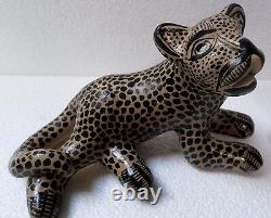 Mexican Folk Art Amatenango Chiapas Handmade Clay Pottery Jaguar Cat Animal Set