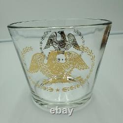 Mid Century Modern Barware Eagle Print 8pc Set Whiskey Glasses Tray Ice Bucket