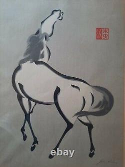 Mokchu Urushibara FULL SET of 4 Horse Woodblock Original Prints SIGNED & FRAMED