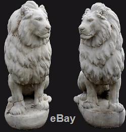 Monumental Cast Concrete Belgian Style Seated Entry Guardian Lions Set of Two