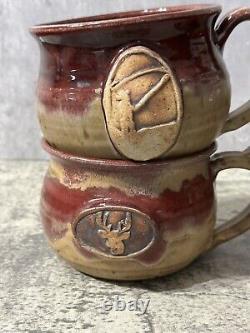 Mountain Arts Pottery Soup Chowder Bowls Mugs Medallion Animals Set/4 Bozeman MT